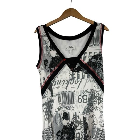 Joseph Ribkoff Graphic Print Dress Black White Handkerchief Hem Stretch Size 12 - Picture 3 of 8